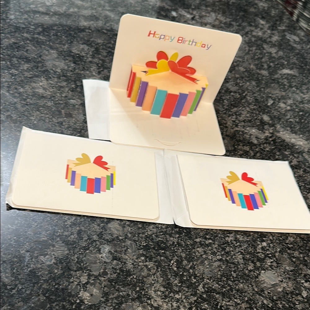3 Colorful Birthday Pop-Up Cards Set of 3 Pop Up Decorated Cake Card NWT